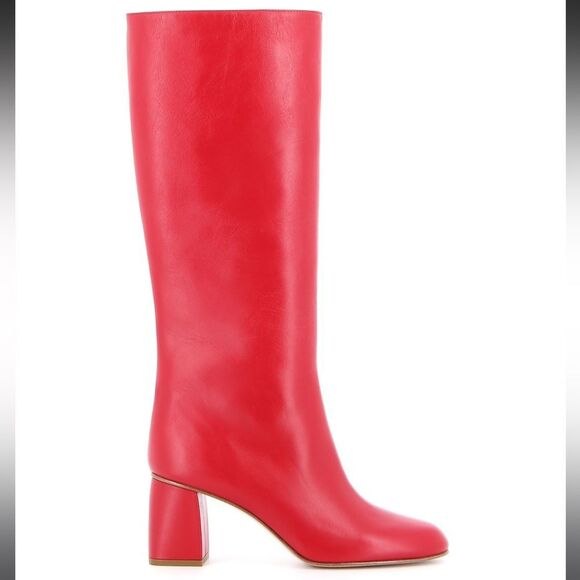 RED Valentino Calfskin Block Heel Almond Toe Boots Size 37 / US 6.5 in Red Kiss - Picture 1 of 10